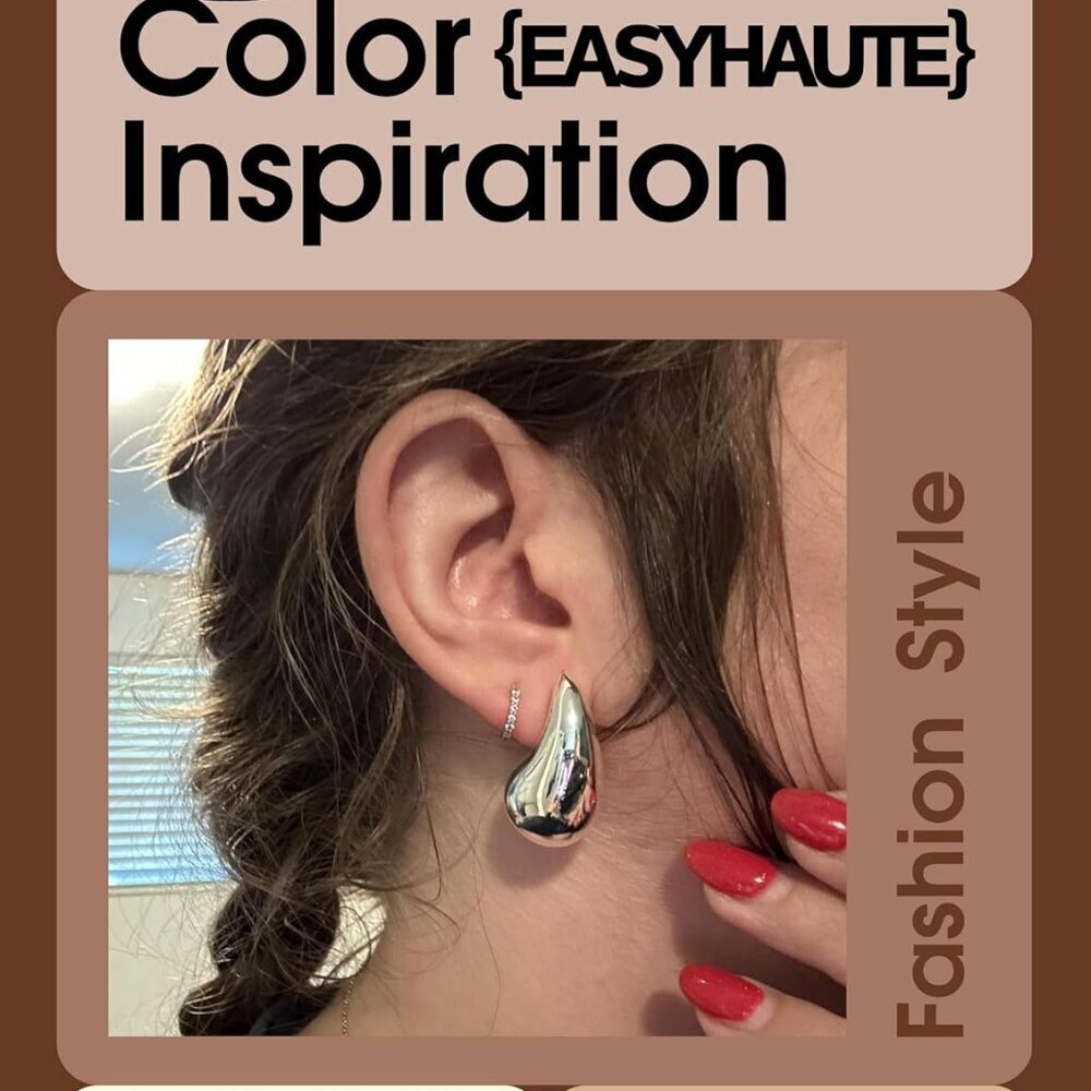 Hypoallergenic Gold-Silver Teardrop Hoops - 7cm Lightweight Earrings for Women - Picture 2 of 5